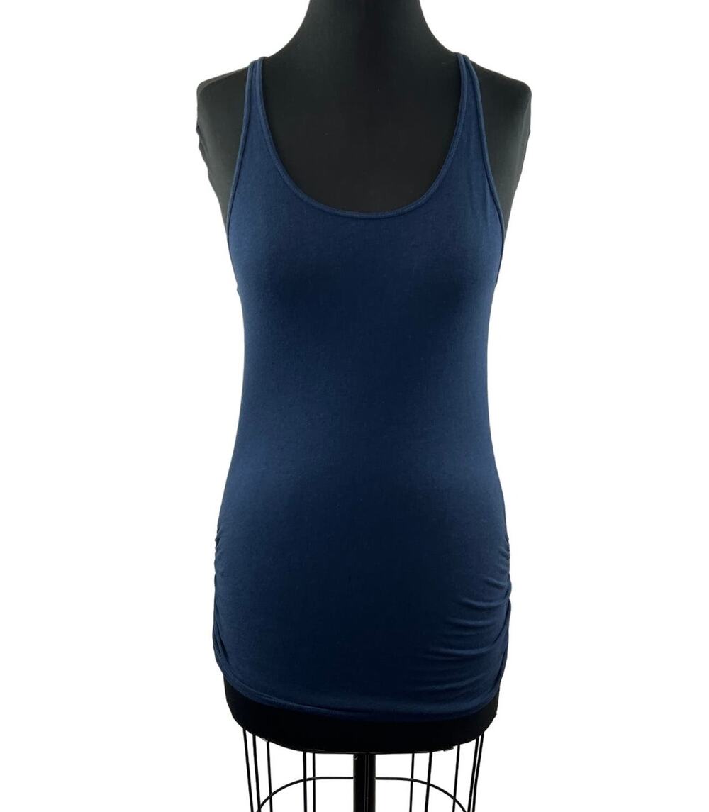 Stateside Tank Top Blue Cotton Scoop Neck Yoga Side Smocked Knit Size Medium M